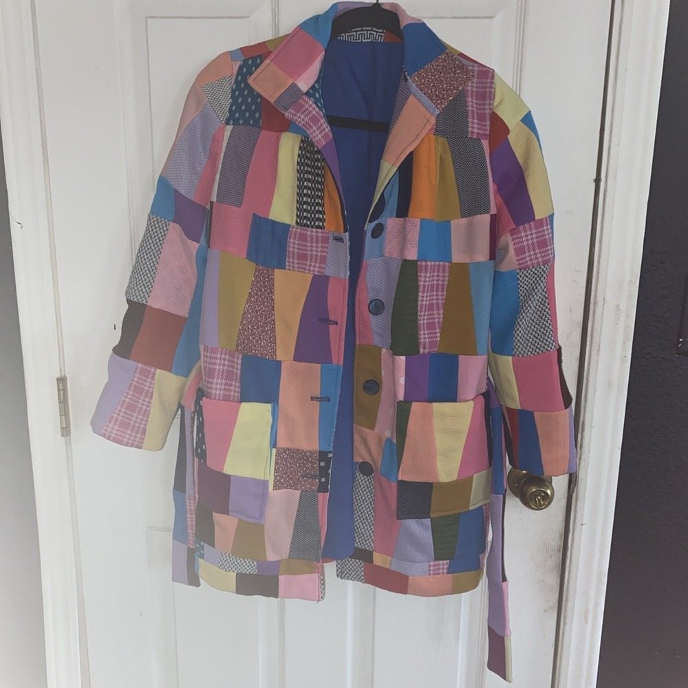 Vintage Handmade Crazy Quilt Coat Jacket Boho Retro S/M Size With Belt